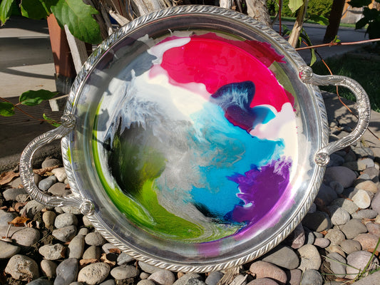 14" Round Silver Charcuterie Tray Customizable